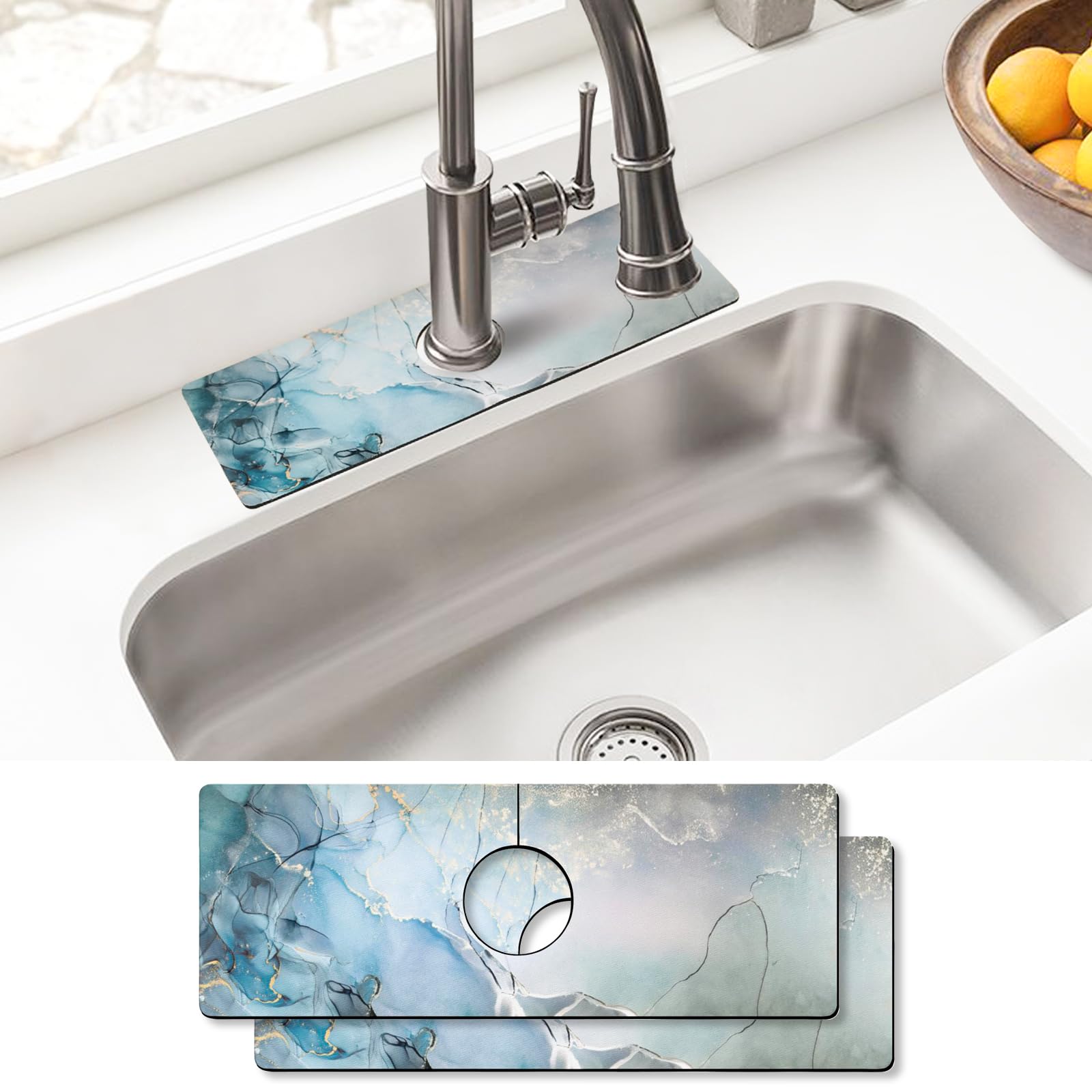 Sink Faucet Absorbing Mat, 2 Pack Drying Mat Around Faucet Sink Splash Guard Behind Faucet Sinkmat For Kitchen Bathroom Island Rv 24 * 5.5 Inch (60 * 14 cm)